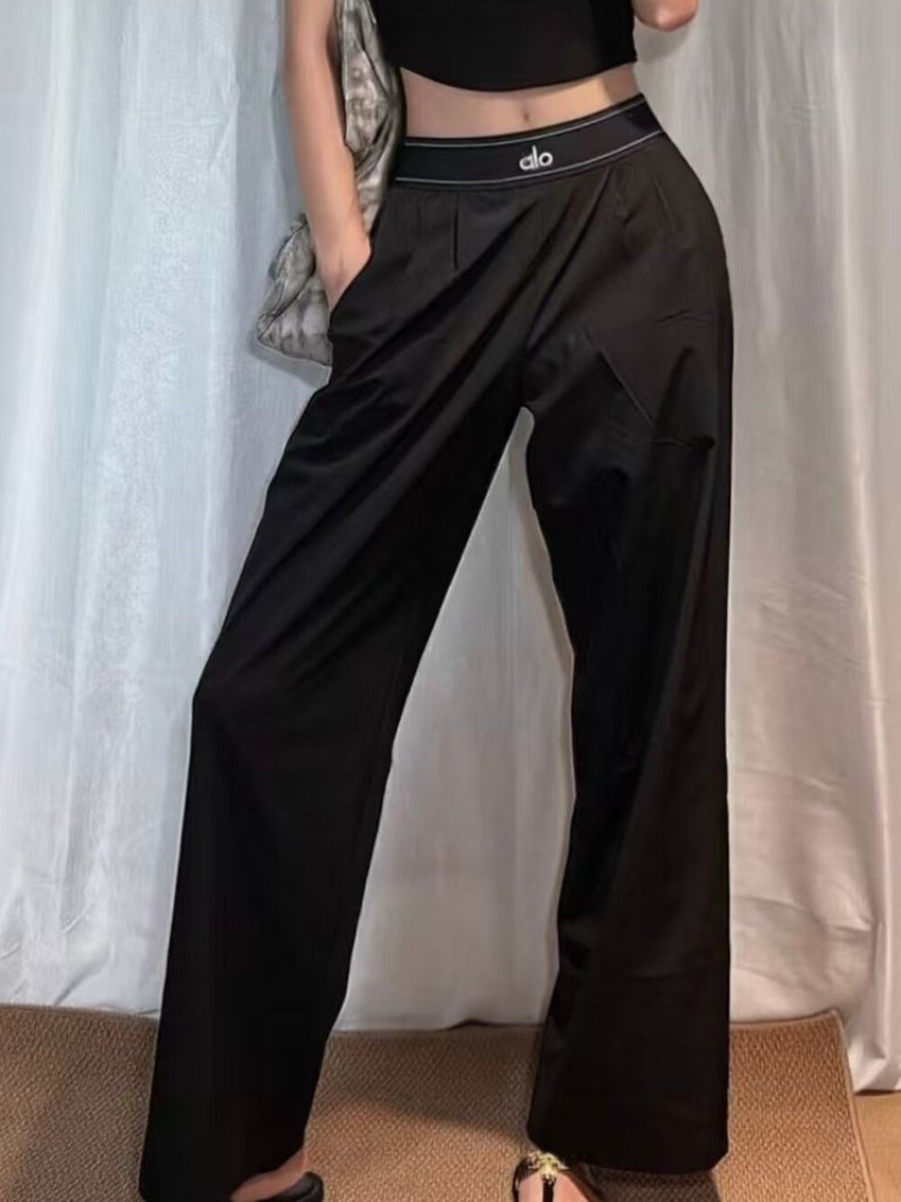 🍶ALO Yoga Suit Up Elastic Wide-Leg Trousers Regular Elevated Casual😇Versatile - Picture 1 of 8